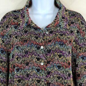 Chico's Vintage Art To Wear Top Large Button Up Jacket Rainbow Glittery Party‎